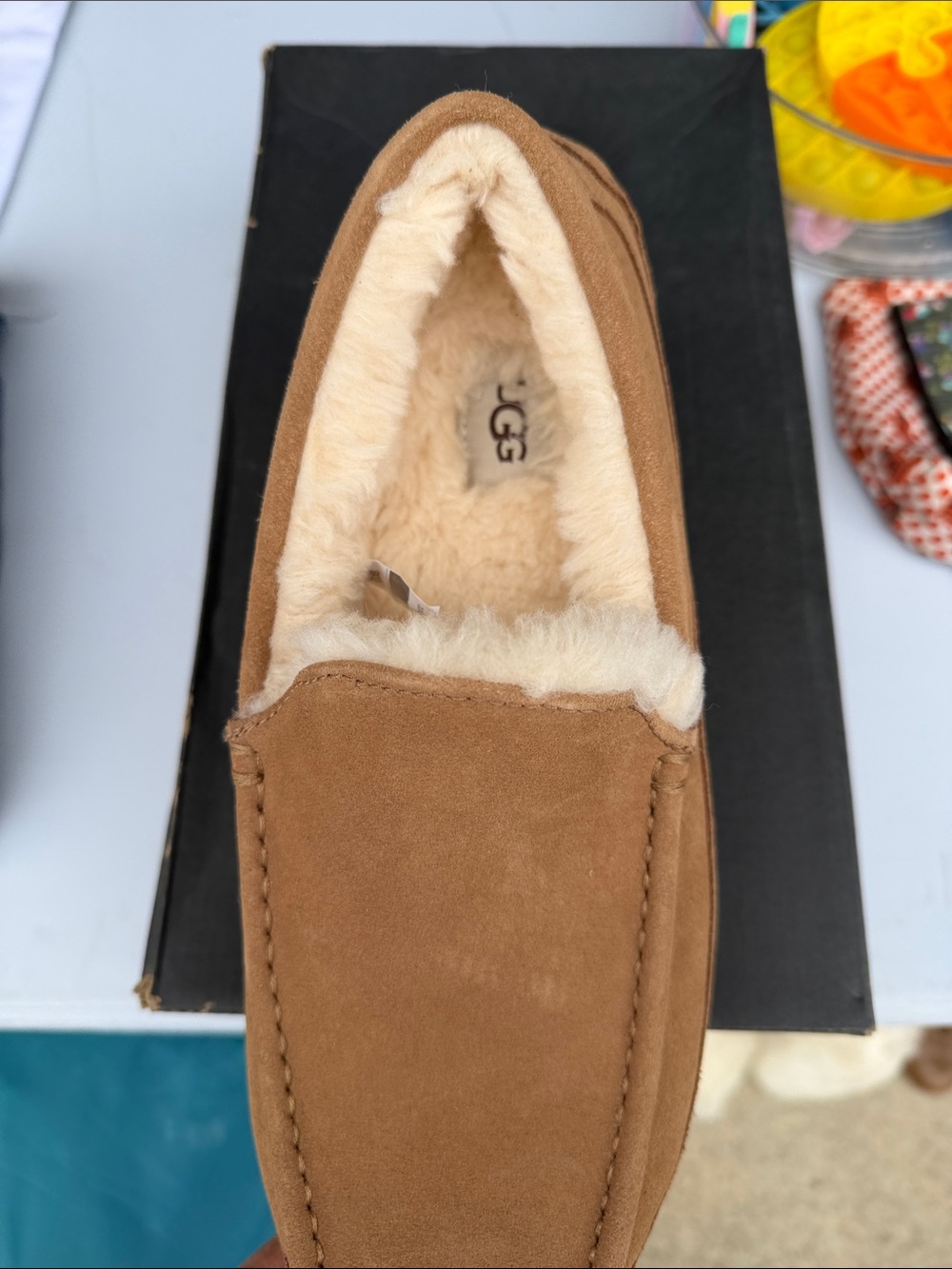 UGG Chestnut Suede Fleece-Lined Slip-On Moccasin - Picture 2 of 4